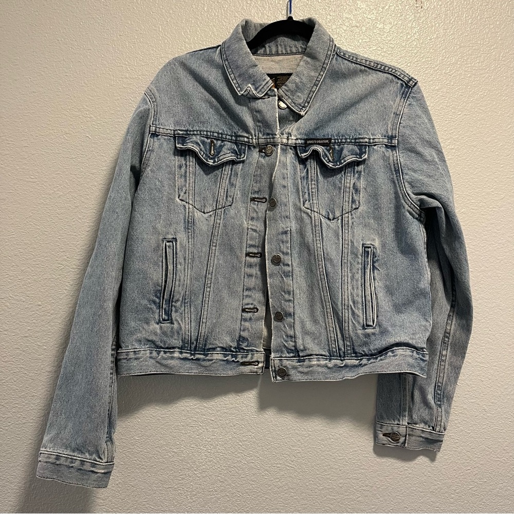 Harley Davidson Women Jean Jacket  100 Year Anniversary 1903-2003 Denim Patch L